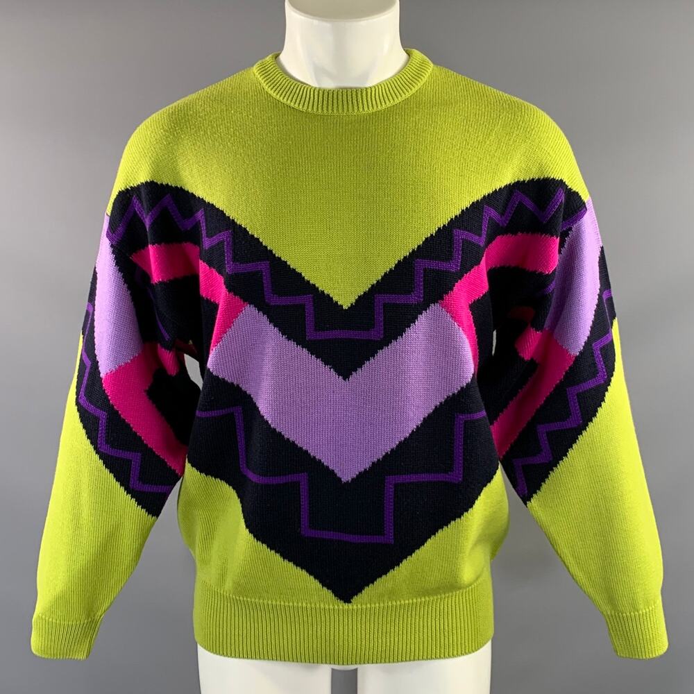 GIANNI VERSACE Size M Purple Lime Geometric Wool Pull On Sweater